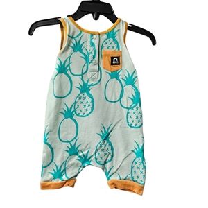 RAGS Baby Romper with Aqua and Orange Pinapple Accents Size 3-6 Months